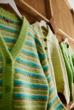 Oliver Bonas Green Fluffy Stripey Cardi £65 - Oliver Bonas Green Plait Stitch Collared Jacket £68 - Oliver Bonas Lime Fluffy Cable Cardi £60 (3)