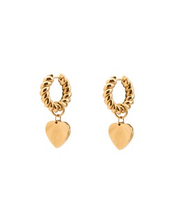 Oliver Bonas Louisa Etched Heart Charm Stainless Steel Chunky Hoops £29.50
