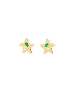 Oliver Bonas Lyra Star Green Onyx & Pearl Inlay Gold Plated Stud Earrings £50