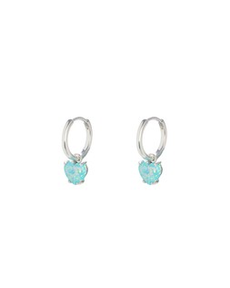 Oliver Bonas Ura Opalite Heart Charm Silver Drop Hoop Earrings £45