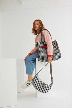 Oliver Bonas Washed Red And Ecru Stripe Jacket £78 - Oliver Bonas Daisy Gingham Belt Bag £46 Black Gingham Tote £55 (1)