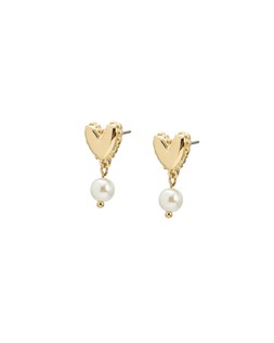 Olwen Shiny Gold Tone Heart & Faux Pearl Drop Earrings £29.50