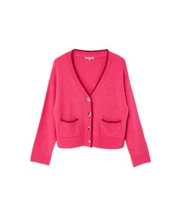Pink & Burgundy Trim V-Neck Knitted Cardigan £65
