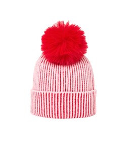 Red & Pink Striped Plated Pom Pom Bobble Hat £28