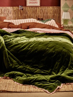 Reversible Green Velvet Frill Quilted Bedspread £165