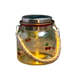 B&M GARDEN SS26 // FRUITS - 8 WEEK ONLY // SOLAR FRUITS GLASS LANTERN - CHERRY // £3.50 //