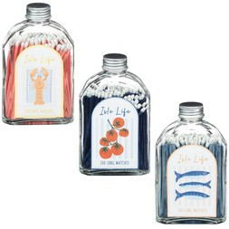 B&M HOME SS26 // ISLE LIFE - LIMITED TIME ONLY // 100PCS MATCHES IN ARCHED GLASS BOTTLE - TOMATOES, LOBSTER & SARDINES // £2 EACH //