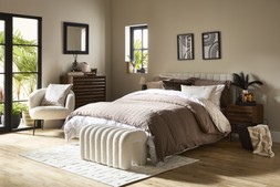 HOME SS26 // JAPANDI CALM // CHECK JACQUARD DUVET SET - DOUBLE £15 KING £15 // ANIMAL PRINT DUVET SET - DOUBLE £15 KING £18 // CARLTON BEDSIDE TABLE £35 EACH //