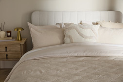 B&M HOME SS26 // RAW BEAUTY // EMBOSSED SHELL DUVET SET - DOUBLE £20 KING £25 // TUFTED WAVE CUSHION £10 // TWO TONE MUSLIN SEERSUCKER DUVET SET - DOUBLE £20 KING £25 //