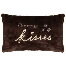 CHRISTMAS KISSESS FAUX FUR CUSHION BROWN £8 (425343)