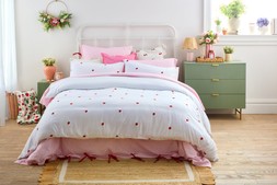 B&M HOME SS26 // SUMMER BEDDING - COUNTRY RUSTIC // PINK STRIPE DUVET SET DOUBLE £15 KING £18 // EMBROIDERED STRAWBERRY DUVET SET SINGLE £10 DOUBLE £15 KING £18 // EMBROIDERED CHERRY CUSHION £10 //