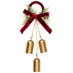 HANGING GOLD BELLS WITH RED VELVET BOW £5 (426352)