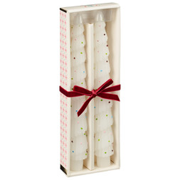 SET OF 2 WHITE POLKA DOT TREE DINNER CANDLES £3 (436126)