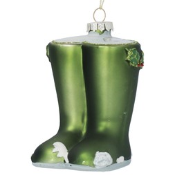 Green Glass Wellington Boots Decoration