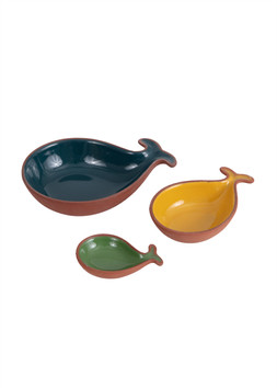 Set of three glazed terracotta fish tapas dishes £19.99