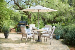 Sorrento 4 Seast Dining Set £1399, Garden Life Floral Motif 45x45 CUSHION £19.99, Garden Life Blue Monstera 45x45 CUSHION £19.99