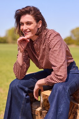 Check Shirt with Frill Collar £20 | Flared Jeans £25- Available from 9th August 2026