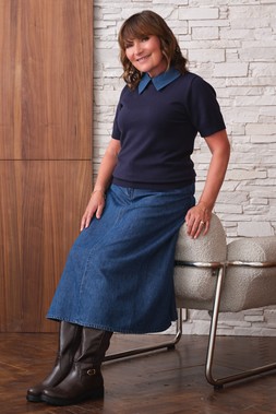 Denim Collared Top £22, Denim Skirt £22