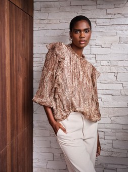 Paisley Frill Top £18, Wide Leg Cord Trousers £24