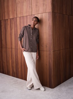 Striped Shirt £22, Wide Leg Cord Trousers £24