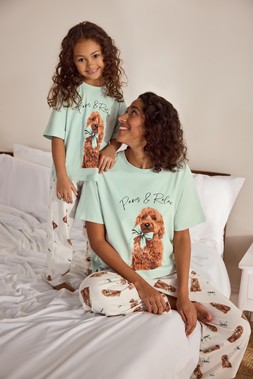 Womens Sage Dog Print Pyjama Set