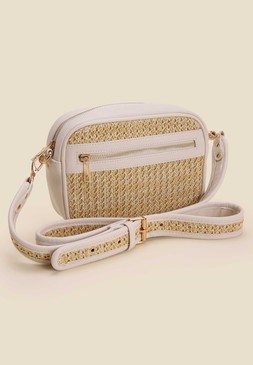 Cream Straw Camera Bag