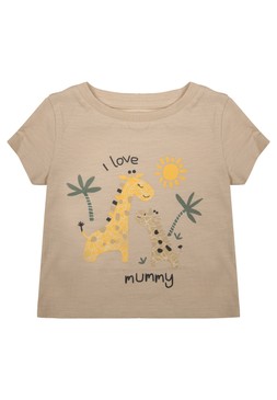 Baby Boys Stone Cotton Giraffe Mummy T-Shirt
