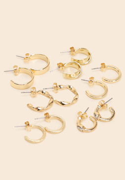 6pk Gold Mini Hoop Twist Earrings