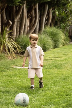 Younger Boys Stone Stripe Polo Shirt & Shorts Set £12 3