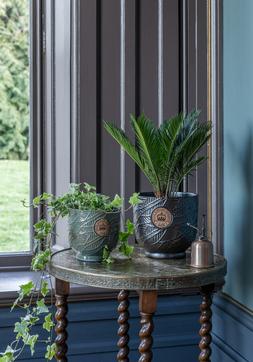 KEW LEAF EMBOSED MOSS CORK PLANTER H18CM D18CM &pound;29.99 & KEW LEAF EMBOSED CHARCOAL CORK PLANTER H22CM D23CM &pound;39.99