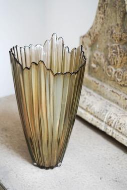 Amber Rippled Glass Vase H20cm W14cm &pound;19.99