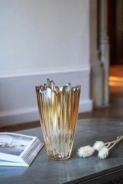 Amber Rippled Glass Vase H25cm W14.5cm &pound;22.99