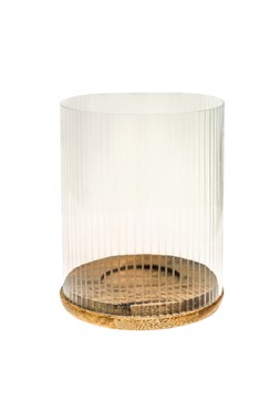 Amelia Ribbed Glass Wooden Candle Holder &pound;59.99