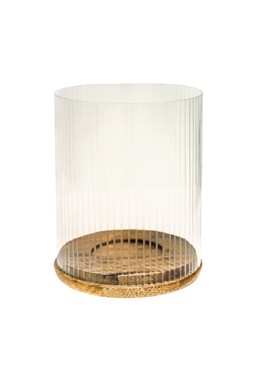 Amelia Ribbed Glass Wooden Candle Holder H19.5cm D16cm &pound;39.99, H23cm D20cm &pound;59.99