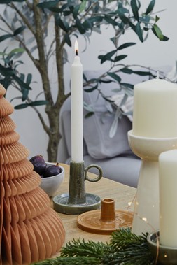BOWEN PILLAR CANDLE HOLDER IN LINEN AND MOSS, BOWEN CANDLE PLATE IN LINEN ABND MOSS £7.99 TO £24.99