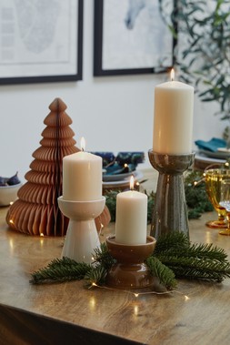 Bowen Pillar Candle Holder Linen H14Cm D9Cm &pound;12.99