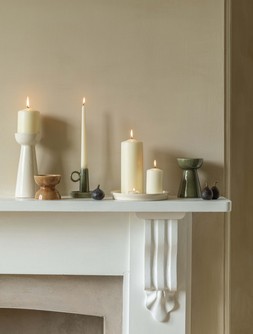 Bowen Pillar Candle Holder Linen H22cm D9cm &pound;19.99 1
