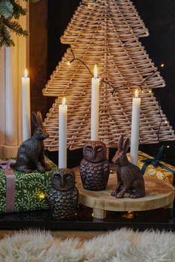 Cast Aluminium Hare Candle Holder Antique Brass &pound;34.99, Cast Aluminium Hare Candle Holder Antique Copper &pound;34.99, Cast Aluminium Owl Candle Holder Antique Brass &pound;34.99, Cast Aluminium Owl Candle Holder Antique Copper &pound;34.99