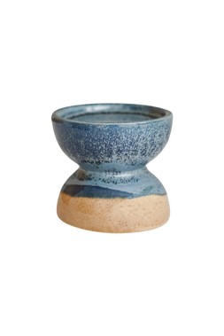 DIPPED BOWEN PILLAR CANDLE HOLDER BLUE AND BROWN H9CM D9CM £8.99
