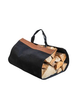 FABRIC LOG BAG BLACK WITH FAUX LEATHER H100CM W49CM £34.99
