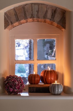 Glazed Pumpkin Tealight Holder Orange H8cm W10cm &pound;6.99, Glazed Pumpkin Tealight Holder Orange &pound;12.99, Glazed Pumpkin Tealight Holder White &pound;6.99