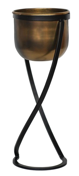Indoor Kensington Brass Metal Round Planter On Stand H42cm W14cm &pound;39.99