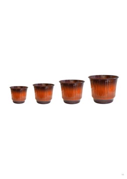 JASPER METAL RIBBED TAPERED BURNT ORANGE PLANTER SET OF 4 £92.96