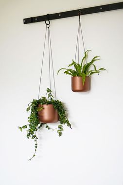 KEW MATT BRASS HANGING PLANTER LARGE WITH HOOK 17CM &pound;39.99 & KEW MATT BRASS HANGING PLANTER SMALL WITH HOOK 14CM &pound;27.99