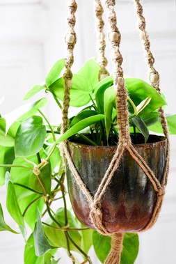MACRAME PLANT HANGER IVORY WITH BEADS H125CM &pound;12.99