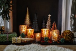 METALLIC GLASS HOLDER IND BRONZE COPPER, GOLD AND BRONZE £12.99 TO 24.99