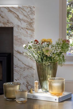 MOCHA RIBBED TALL VASE £24.99, MOCHA RIBBED GLASS HOLDER £12.99, AMBER RIBBED GLASS HOLDER H14CM £12.99, & AMBER RIBBED GLASS HOLDER H10.5CM £6.99