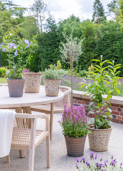 OUTDOOR STOW MERCURY TAPERED RIPPLE PLANTER SET OF 3 £89.97 & OUTDOOR STOW SEPIA VOLCANIC TAPERED RIPPLE PLANTER SET OF 3 £89.97