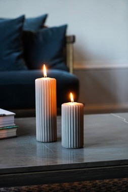 Ribbed Pillar Candle Grey 180Mm &pound;8.99