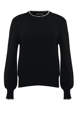 Black Contrast Edge Balloon Sleeve Jumper